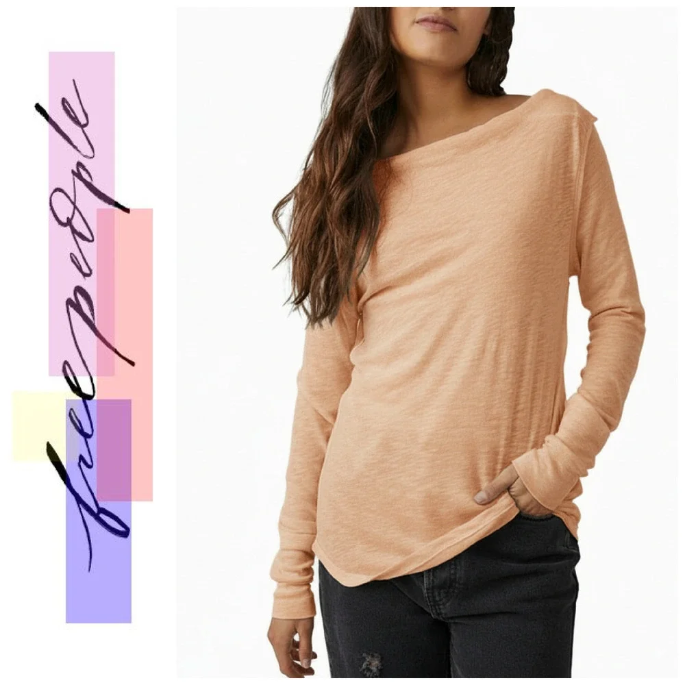NEW We the Free x Free People Kimmi Peach Long Sleeve Tee T Shirt Sz S NWOT